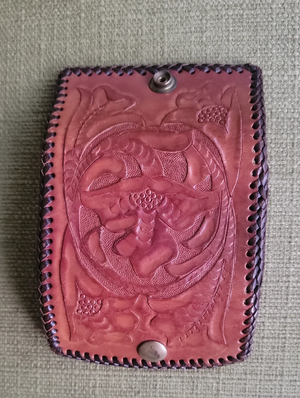 VintageHandcrafted Brown Leather Wallet Clutch with Floral Embossing